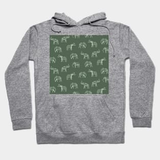 Dark Sage Green Indian Elephants Hoodie